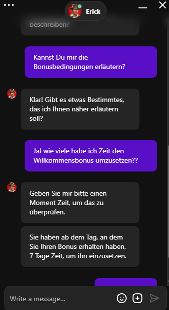 Chat mit Kundensupport im Spinando Casino