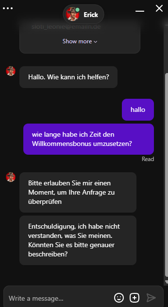 Chat mit Kundensupport im Spinando Casino