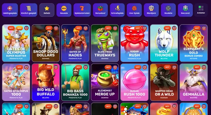 Ausder der Slot Auswahl im Spinando Casino