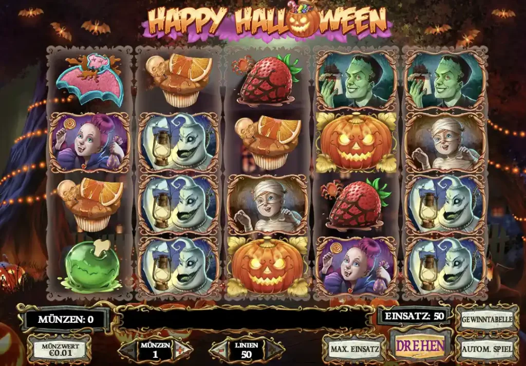 Bunter Halloween Slot mit dem Namen "Happy Halloween"