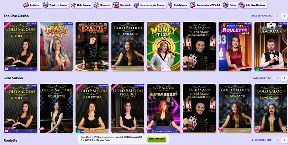 Einblick ins Spinbara Live Casino