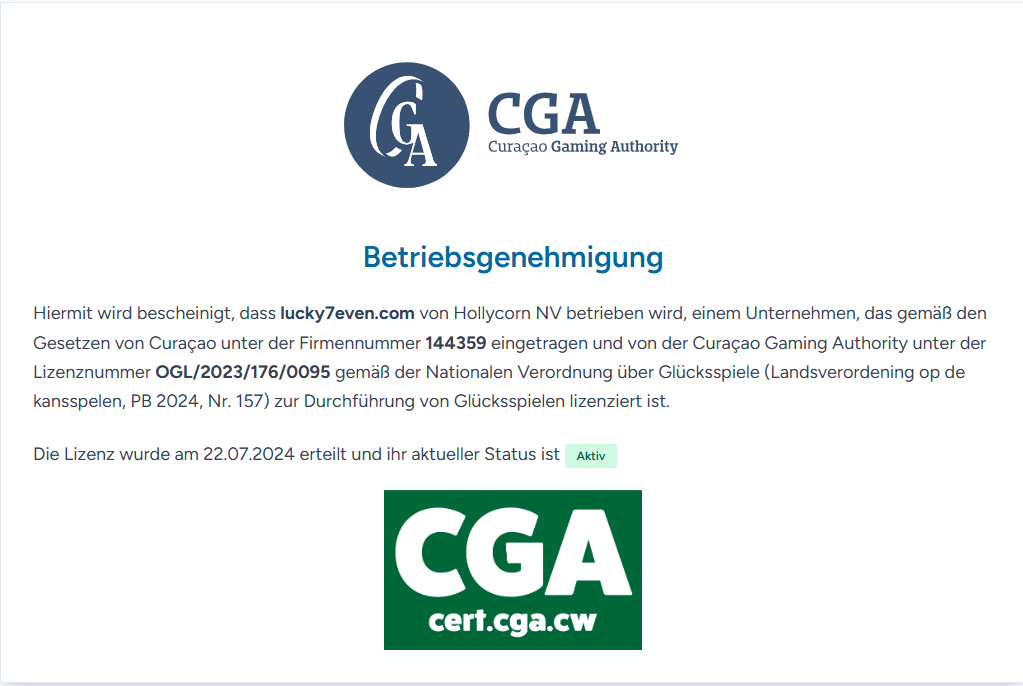 Curacao Lizenz vom Lucky7even Online Casino