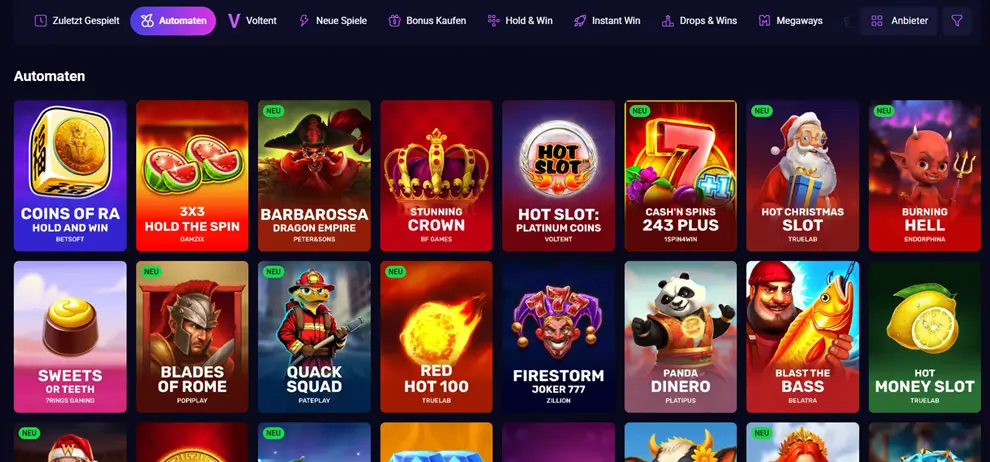 Slotauswahl bei Lucky7even