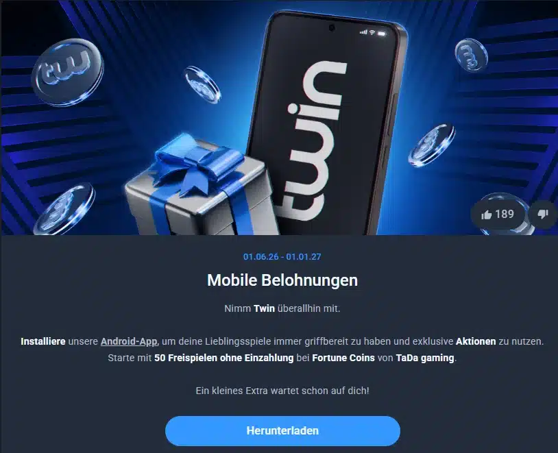 Mobile Belohnungen mit der Twin Casino App für Android
