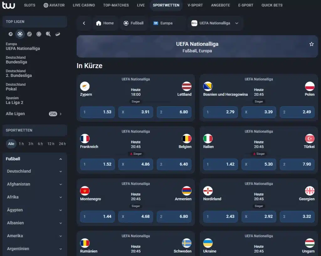 Einblick in den Twin Sportwetten Bereich